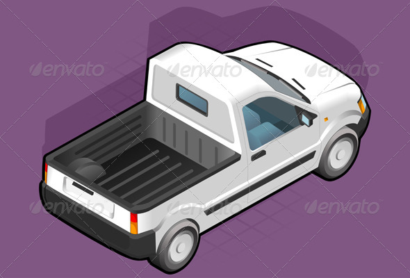 Isometric Pickup White Van - Man-made Objects Objects