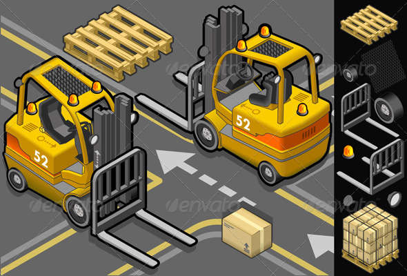 Isometric Forklift in Two Positions - Man-made Objects Objects