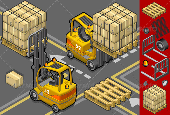 Isometric Forklift in Two Positions - Man-made Objects Objects