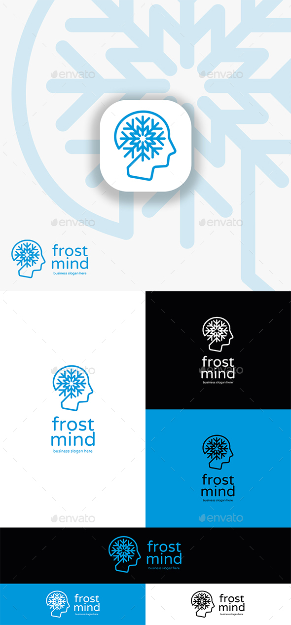 Frost Mind Logo - Abstract Human Head and Snowflake