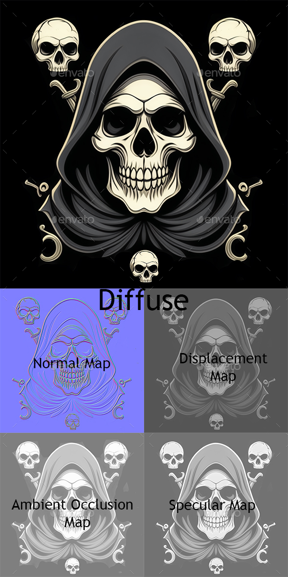 [DOWNLOAD]2D skull Grim Reaper pattern tile texture
