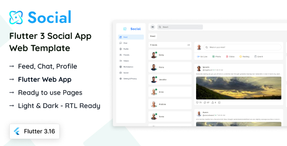 Social - Flutter Social Web App Template