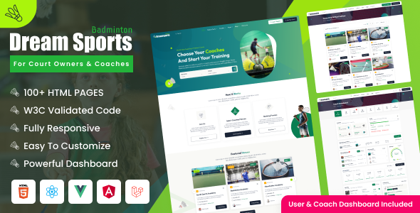 Dream Sports – Turf, Ground, Venue & Coach Finder Booking Template (HTML, React, Angular, Laravel)