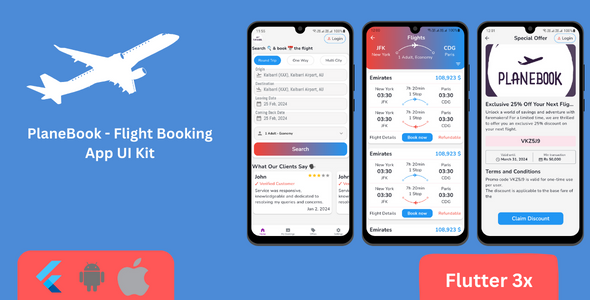 [DOWNLOAD]PlaneBook - Flight Booking Flutter App UI Kit