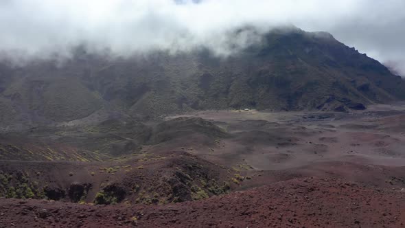 Drone Flying Over Volcano Crater at Haleakala National Park Nature Background alt