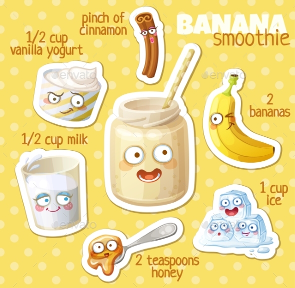 Smoothie Recipe Illustration with Funny Characters