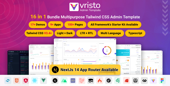 Vristo – Tailwind Admin Template NextJS App Router HTML, Angular, ReactJS, VueJS, NuxtJS, Laravel