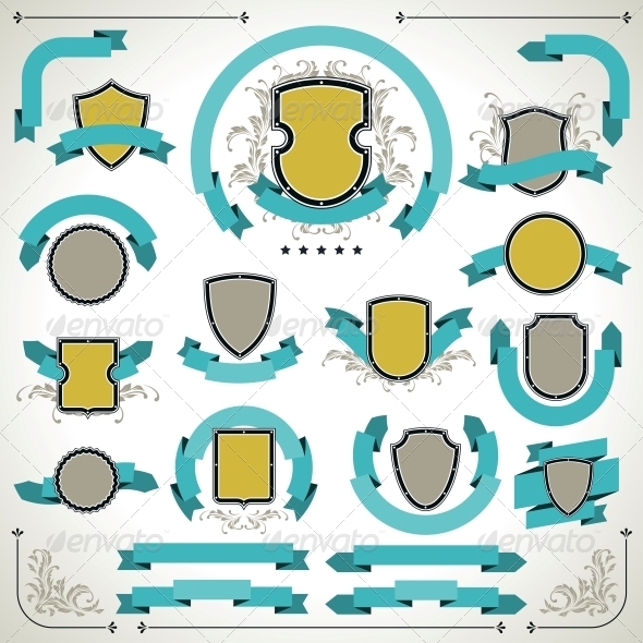 Vintage Labels, Shields and Ribbons. - Decorative Symbols Decorative