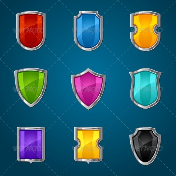 Set of Shield Icons, Symbols and Signs. - Computers Technology