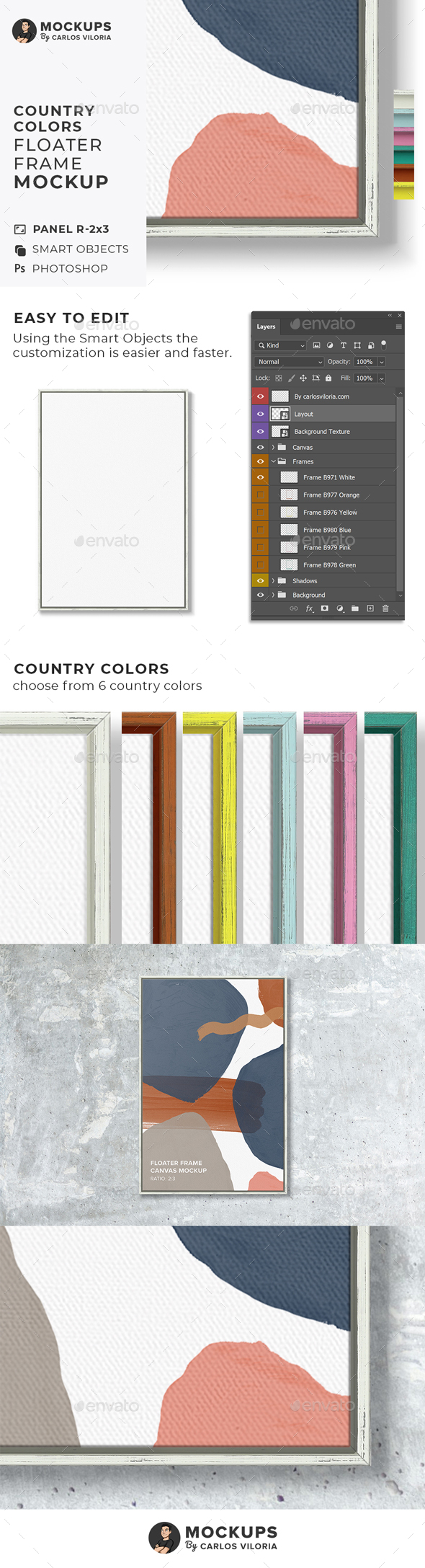 [DOWNLOAD]Floater Frame Canvas Ratio 2x3 Mockup - Country Colors