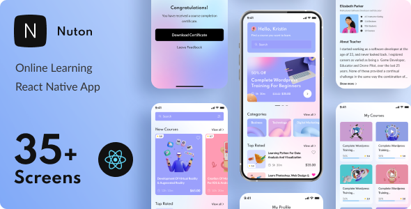 Nuton – Online Learning React Native App | CLI 0.73.4 | Frontend | Authentication