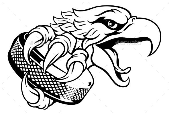 Eagle Hawk Ice Hockey Puck Cartoon Team Mascot