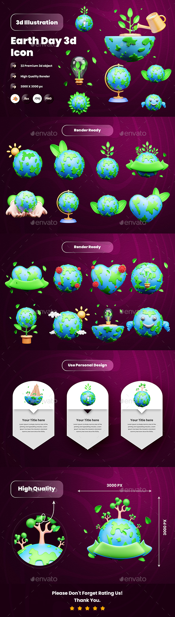 Earth day 3d Illustration Icon Pack