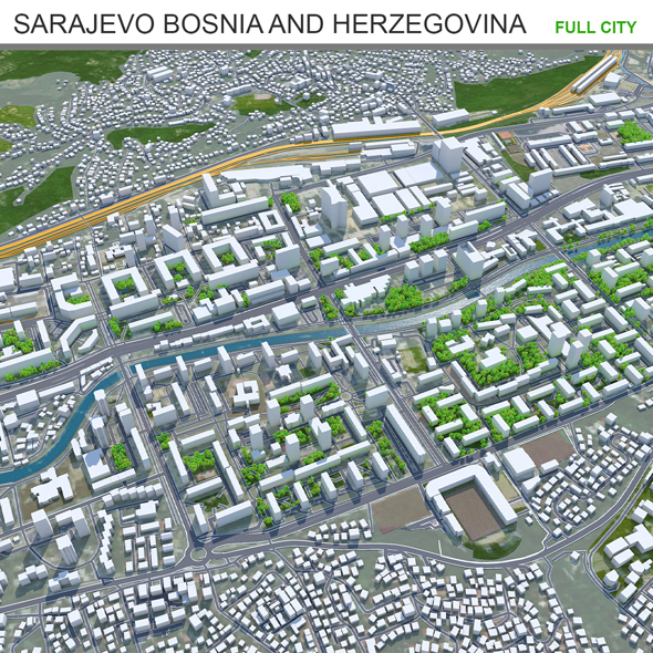 Sarajevo city Bosnia and Herzegovina 3d model 40km