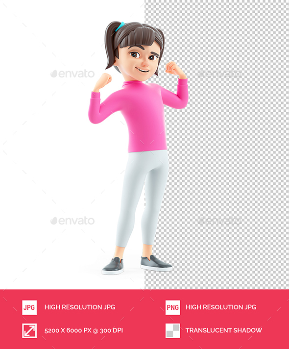 3D Girl Flexing Arm Muscles