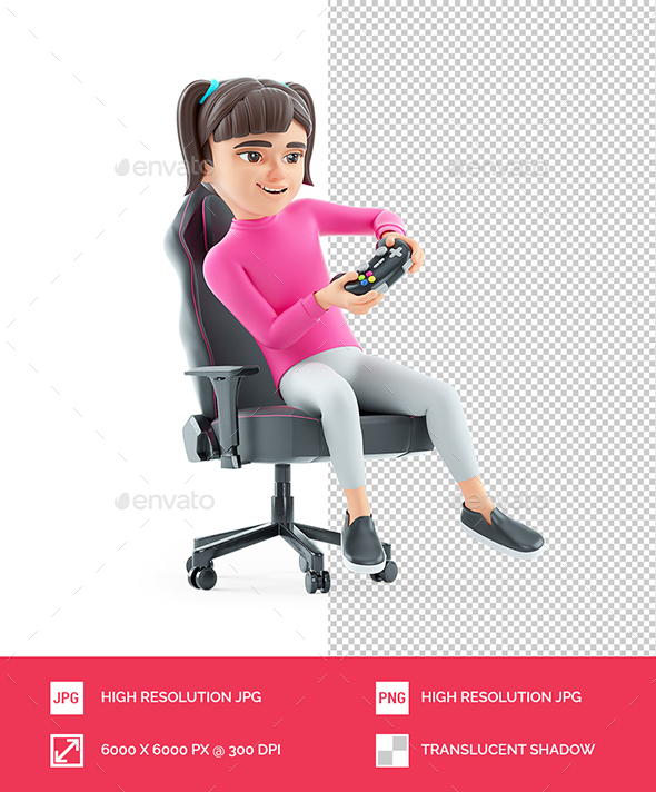 3D Girl Playing Video Game
