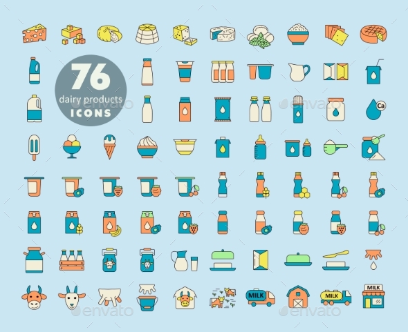 [DOWNLOAD]Milk Dairy Products Vector Icon Set