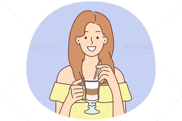 Smiling Woman Drinking Late Coffee with Straw