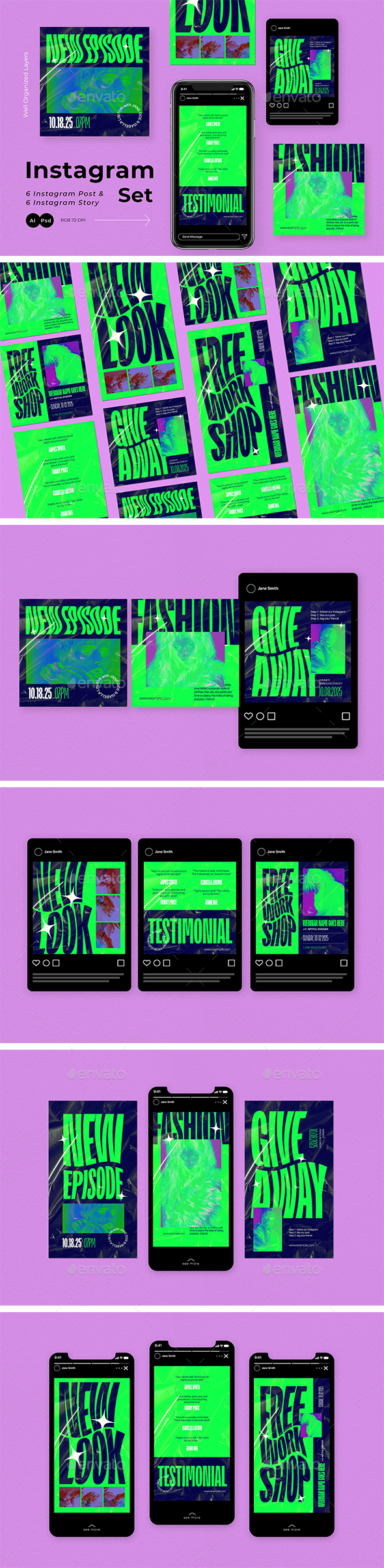 Neon Green Futuristic Business Branding Instagram Pack