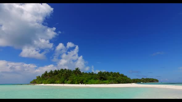 Aerial view panorama of idyllic coast beach break by blue sea and white sand background of a dayout  alt
