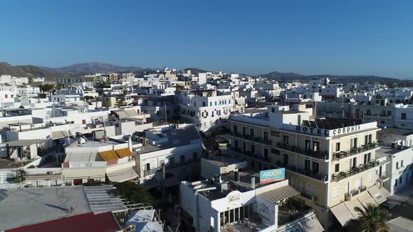 Village of Chora on the island of Naxos in the Cyclades in Greece from the sky alt