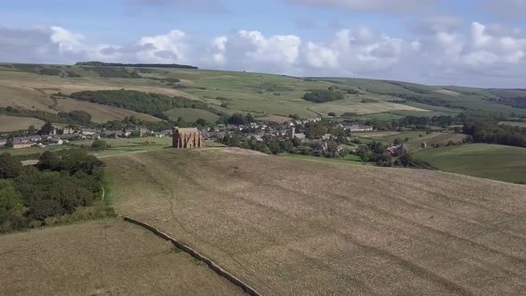 Aerial tracking and rotating from right to left around the stunning St Catherine's Chapel, near Abbo alt