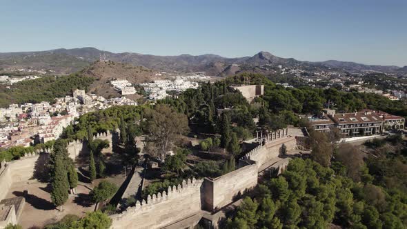 Castillo de Gibralfaro, ruins of a Moorish castle fortress high atop Mount Gibralfaro, Malaga, Spain