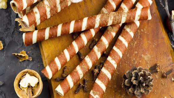 Sweet Christmas Rolls Cookies Wooden Board Tied with Thread Various Winter Decor alt