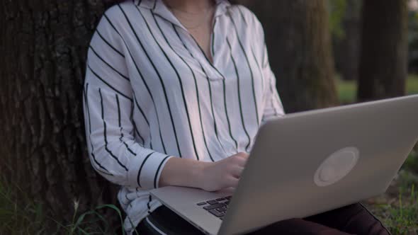 Remote Working Woman Using Laptop Outdoor Freelancer in Park