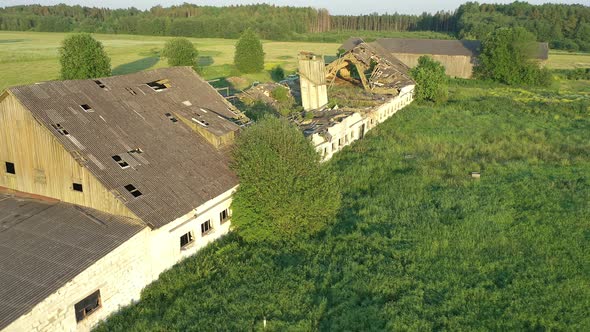 Aerial Shot of a Forgotten Farm Building