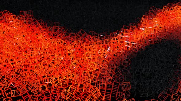 Colorful Wave Runs Across Cubes Like in Christmas Garland 3d Abstract Looped Background with Lot of alt