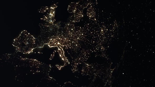 Satellite view over Europe Continent at night alt