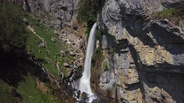 Aerial of Seerenbach Falls, Switzerland alt
