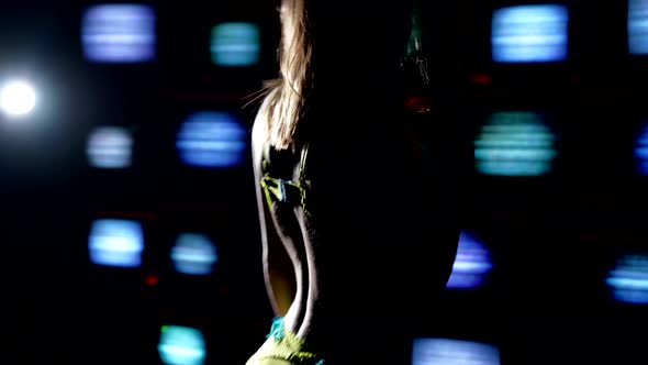 Graceful Female Body in Contour Light in Dark Room Young Slender Woman in Lingerie alt