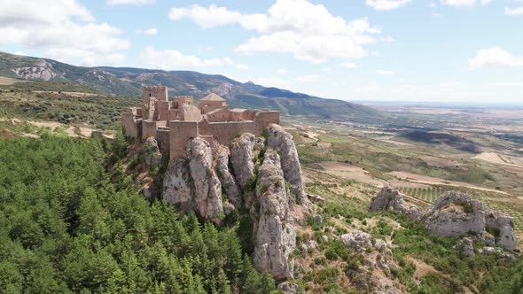 Beautiful large historic castle Castillo de Loarre near the city of Huesca in Spain with beautiful v alt