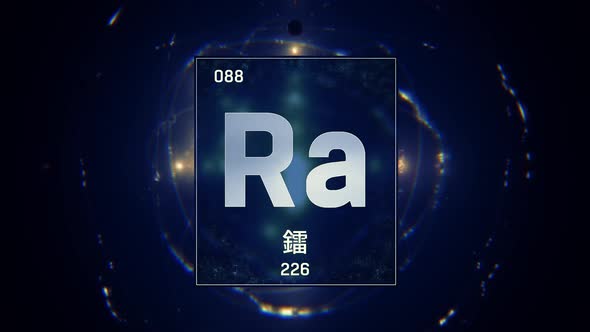 Radium as Element 88 of the Periodic Table on Blue Background in Chinese Language