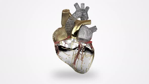 3D Animation of a Golden Silver Heart Organ forming and Beating