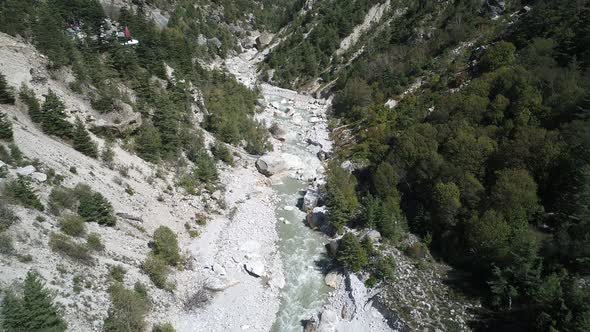 Gangotri valley in the state of Uttarakhand in India seen from the sky alt