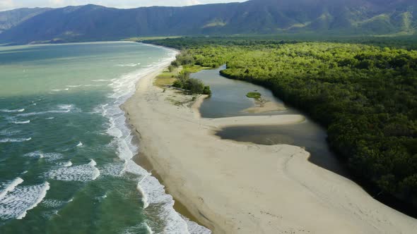 Aerial, Beautiful Panoramic View On Wangetti Beach In Cairns In Queensland, Australia