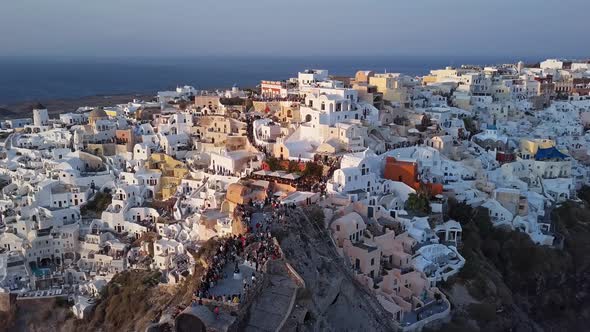 Aerial Panorama of Oia Town at Sunset Santorini alt