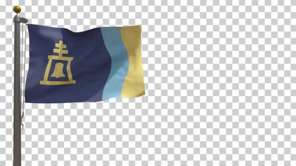 Riverside City Flag (California, USA) on Flagpole with Alpha Channel - 4K alt