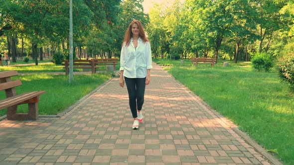 Summer Time in City Redheaded Girl Walk and Smile alt