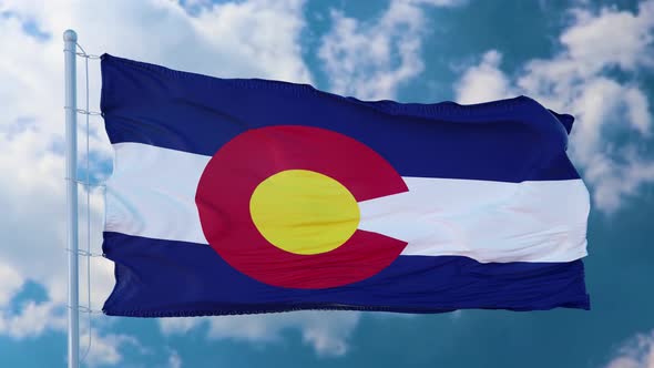Flag of Colorado State Region of the United States Waving at Wind alt