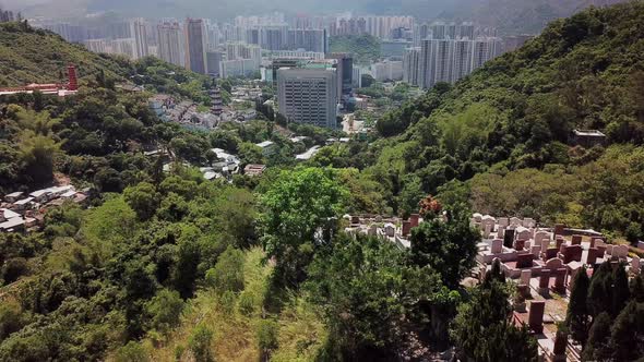 Aerial View Of Hong Kong Tao Fong Shan Christian Cemetery On A Hilltop Looking Over Sha Tin Surround alt