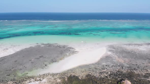 Paradise Tropical Shore and Barrier Reef in Ocean Sandbanks Zanzibar Aerial View alt