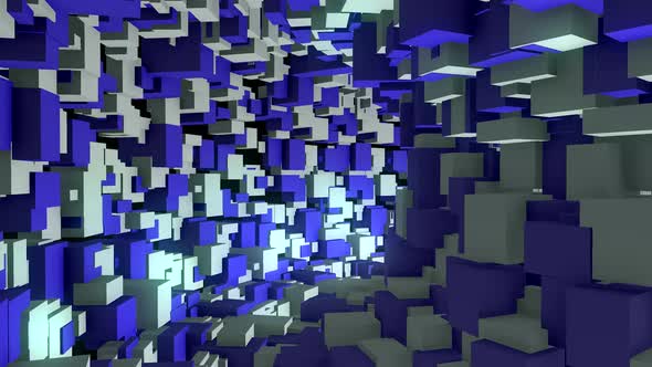 Abstract blue tunnel of cubes.