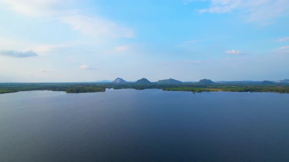 4K Aerial view drone fly over Water reservoir  in the countryside of Thailand. alt