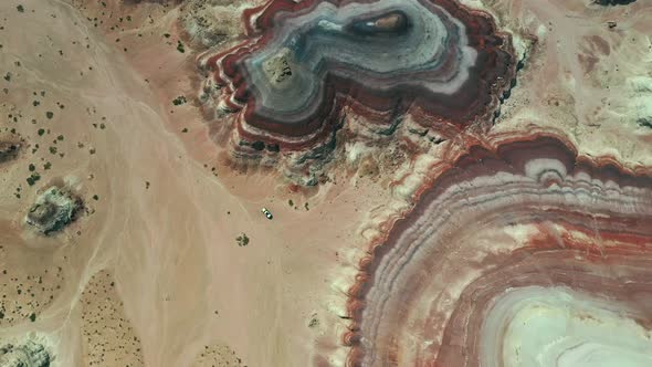Bird's Eye View Of Mars-like Landscape Of Bentonite Hills Near Hanksville, Utah - aerial drone shot alt