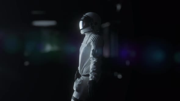 Astronaut Walking in Futuristic Spaceship Scifi Shuttle Corridor alt