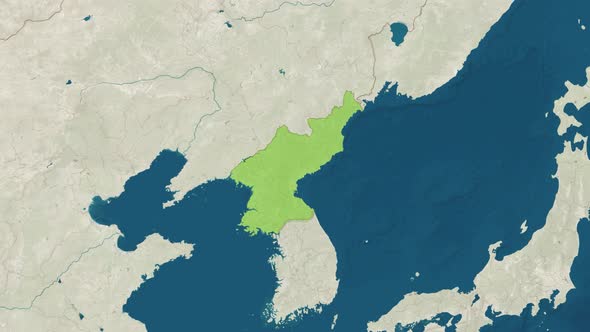 Zoom in to the Map of North Korea with Text Textless and with Flag alt
